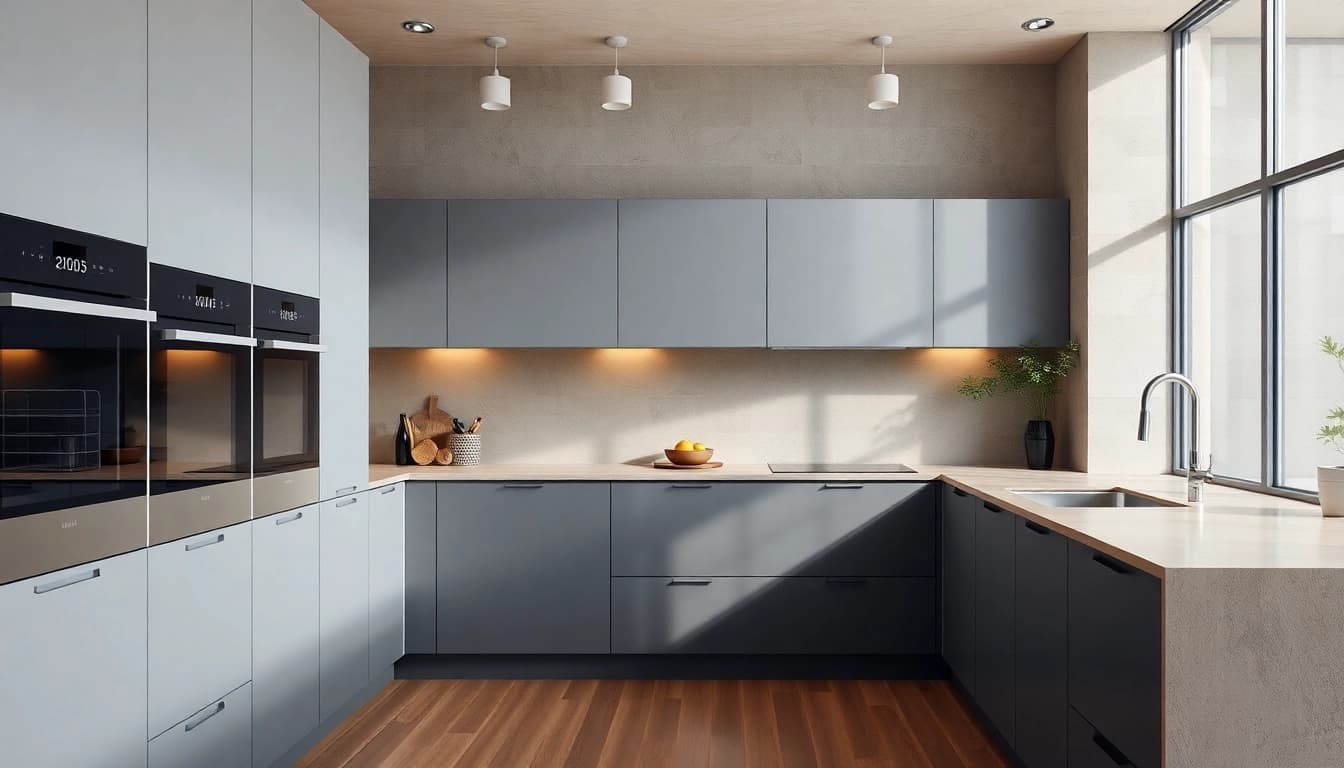Modern kitchen showcasing уреди за вграждане like ovens and dishwashers for optimal living.