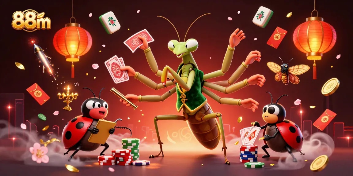 Experience thrilling games at 88m with a vibrant illustration of a bustling casino scene.