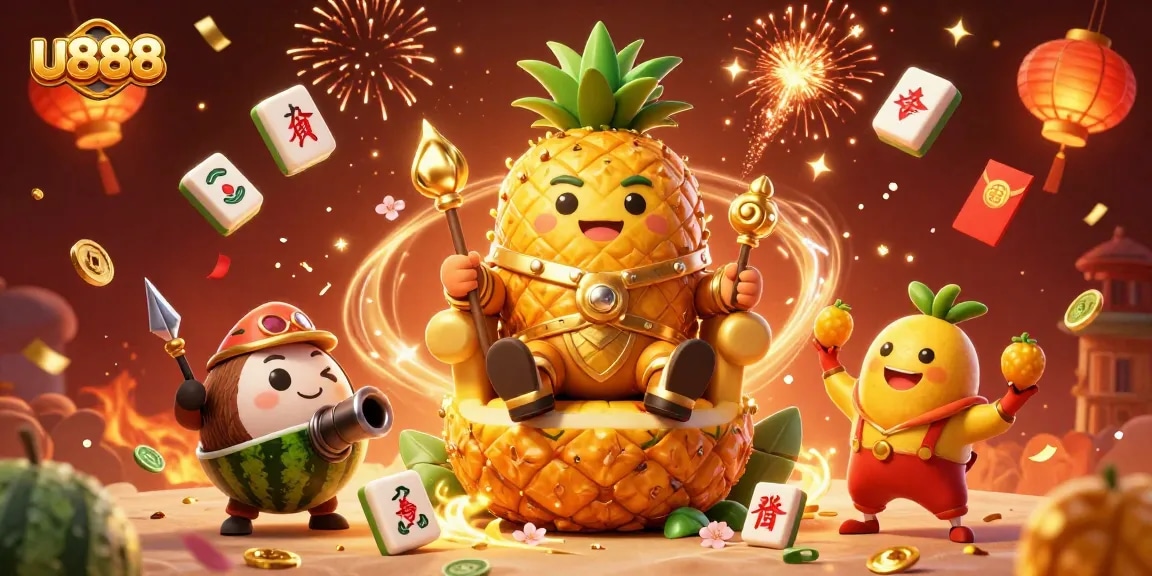 Experience exhilarating gameplay at u888 with vibrant characters, festive atmosphere, and exciting casino elements.