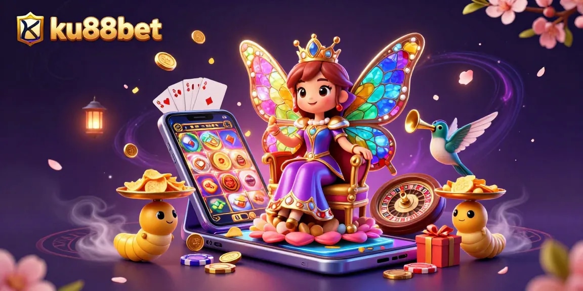 Experience the magic of ku88bet with this ultra-detailed 3D casino scene filled with gaming elements.