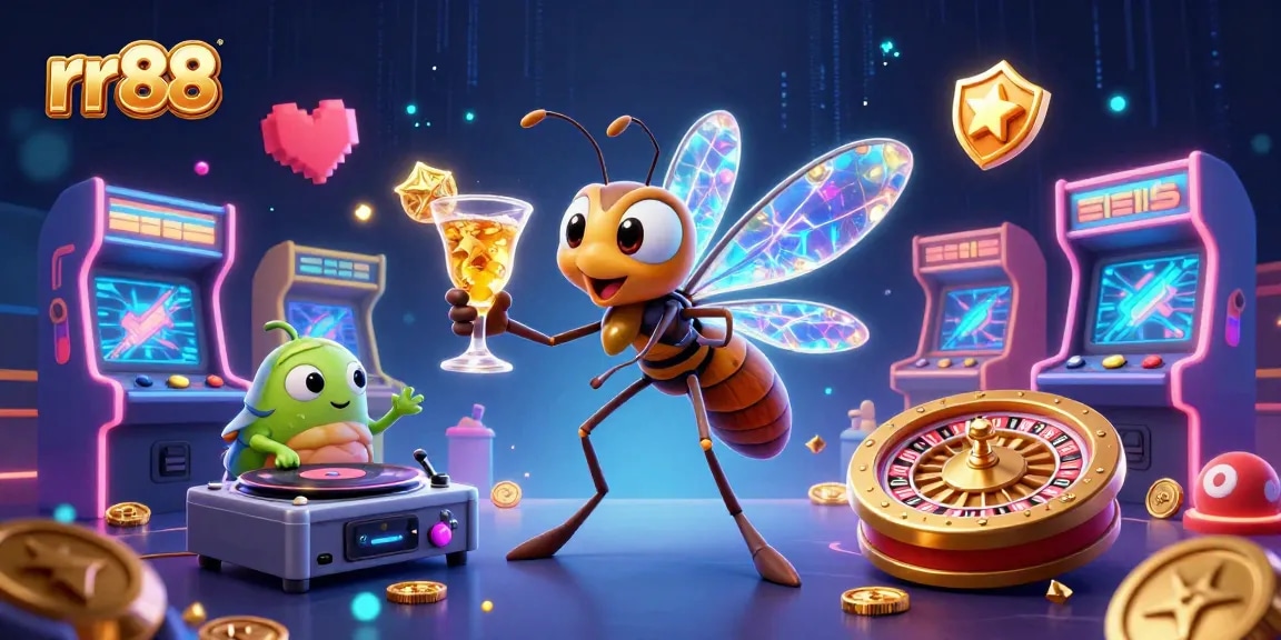 Spin and win at rr88 with a vibrant 3D casino scene featuring exciting game elements.