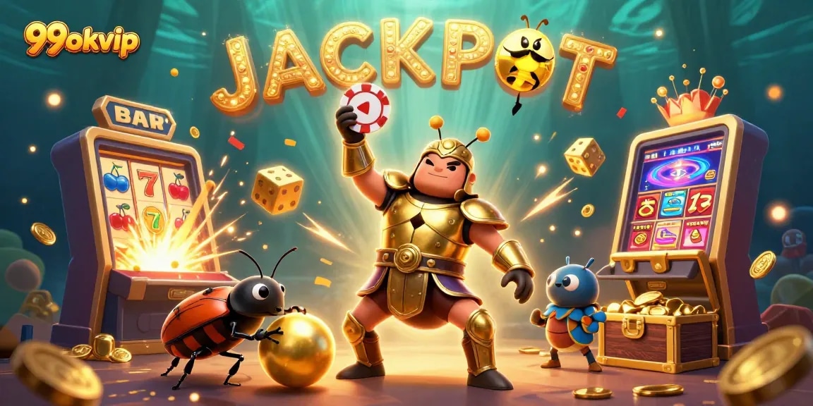 Experience the thrill at 99okvip where the gladiator beetle celebrates wins among dazzling slots.