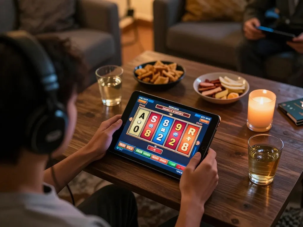 Phiên chơi slot hấp dẫn sử dụng Link 12bet trên máy tính bảng trong không gian gia đình ấm cúng