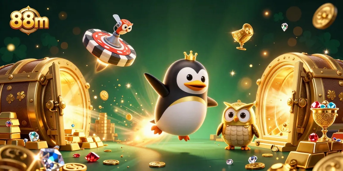 Experience 88m's dynamic casino adventure with a golden penguin racing toward thrilling jackpots.