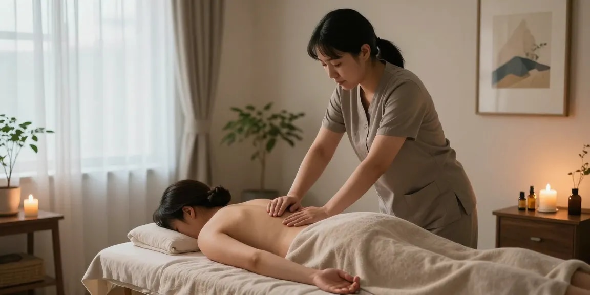 Professional 부평출장마사지 treatment in a serene home setting with soothing atmosphere.
