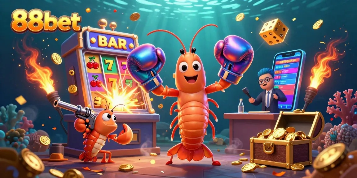 Engage with thrilling slots at 88bet featuring vibrant 3D cartoon characters in a dynamic casino scene.