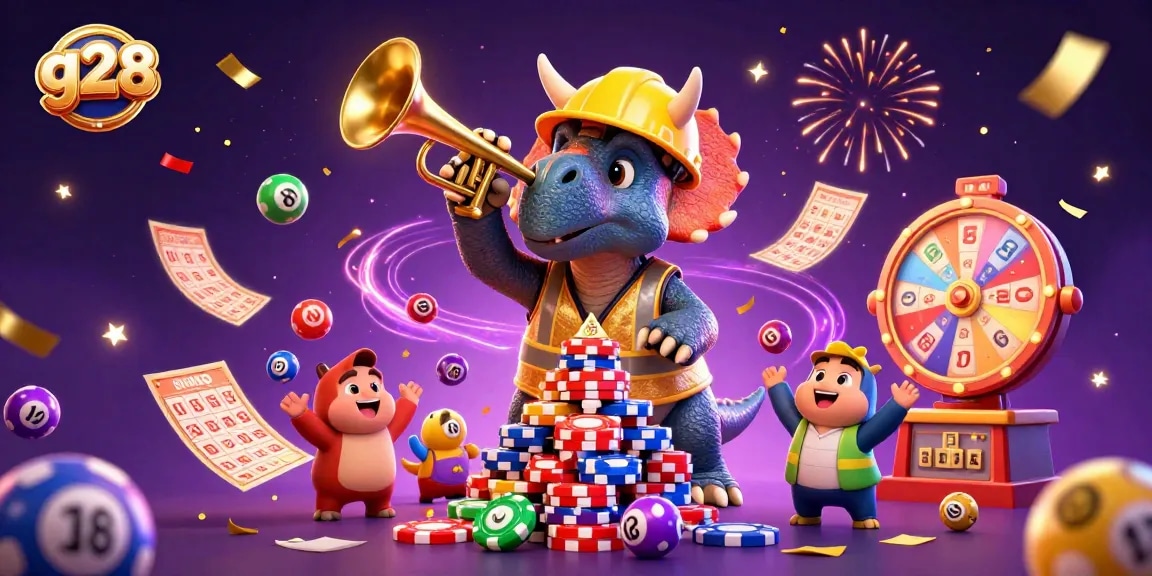 g28 offers vibrant casino celebrations with triceratops and lottery games in ultra-detailed 3D style.