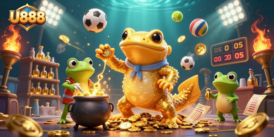 U888 illustrates bettors mastering strategies with a golden salamander alchemist transforming game elements.