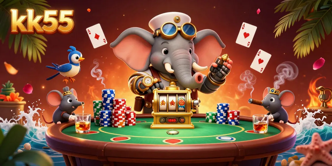 Engage with the thrilling kk55 gaming experience featuring a steampunk elephant and dynamic gambling elements.