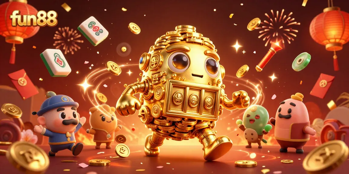 Experience thrilling moments and big wins at fun88 with a vibrant casino scene featuring a golden golem and festive elements.