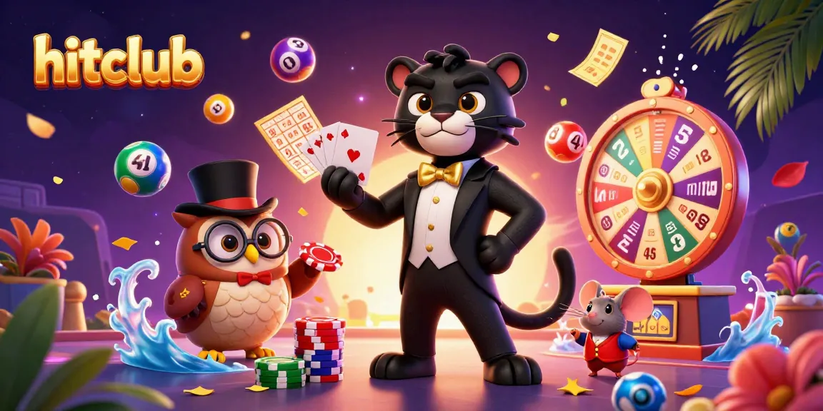 Experience winning excitement at hitclub with a stylish panther, a wise owl, and a lucky mouse amidst vibrant casino elements.