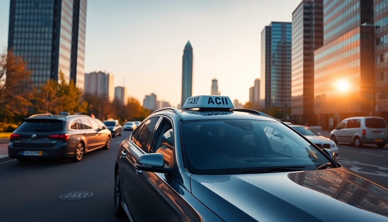Woking taxi navigating through urban landscape, showcasing modern transportation services.