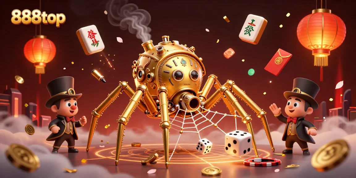 Experience excitement at 888top with steampunk themes and vibrant casino elements in a stunning illustration.