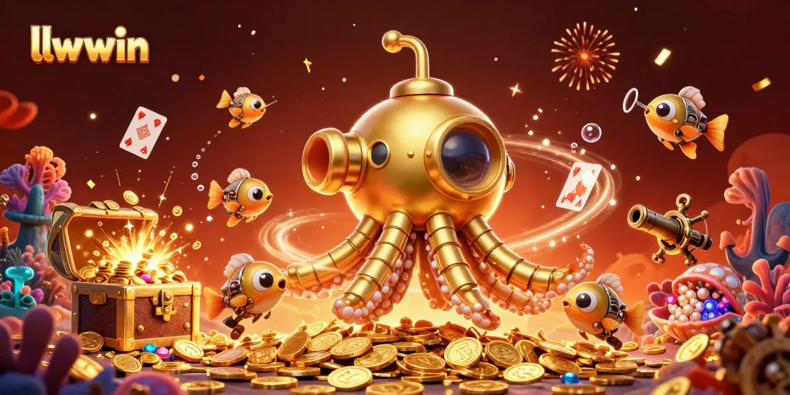 Engage with llwwin, a vibrant underwater casino scene featuring gold coins and mechanical fish.
