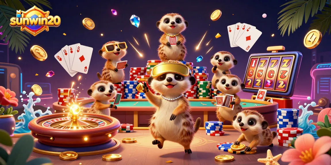 Experience the vibrant energy of sunwin20 with meerkats running a casino operation in a thrilling 3D scene.