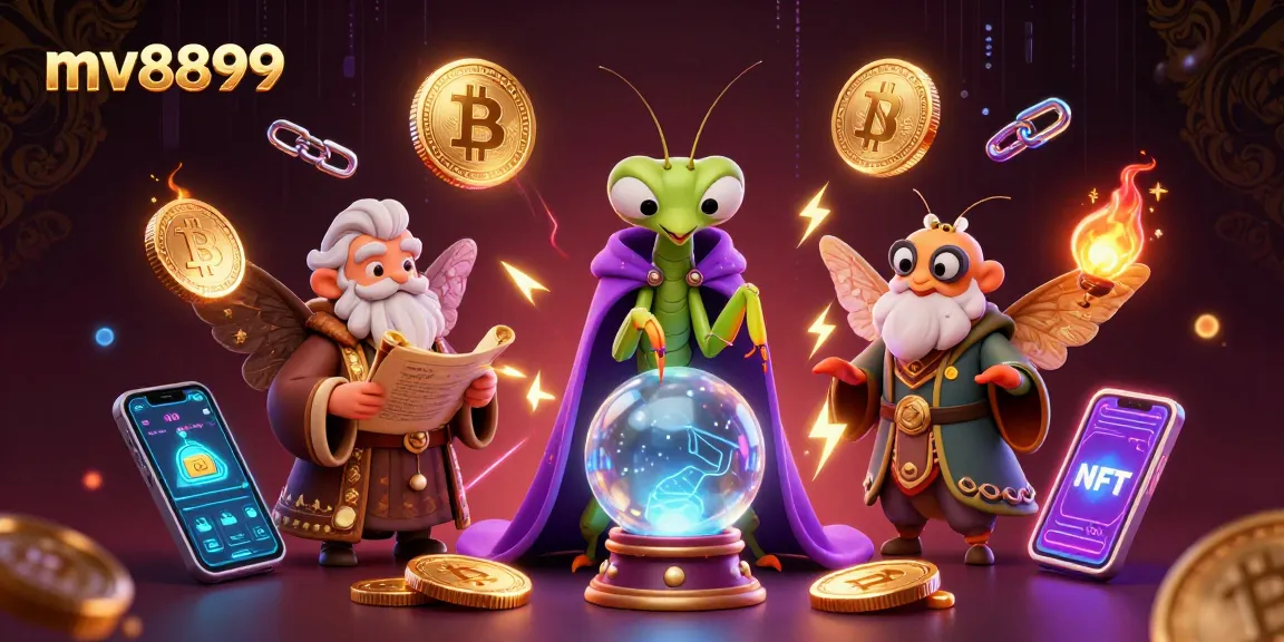 Engage with mv8899's vibrant 3D casino scene showcasing fortune tellers and crypto elements.