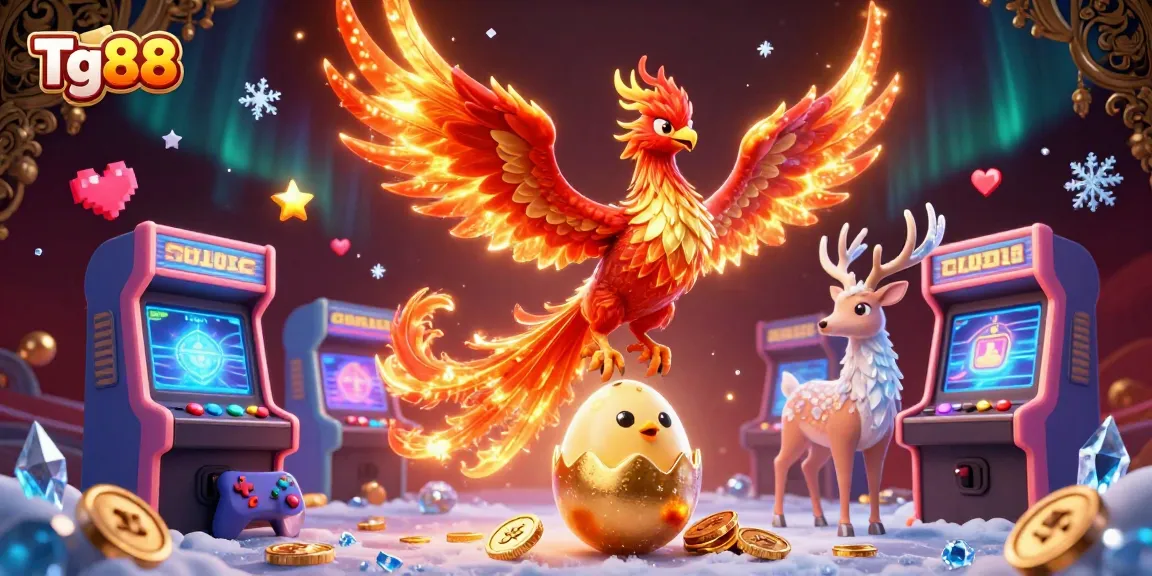 Experience the vibrant world of Tg88 with dynamic characters and casino elements in this engaging 3D illustration.