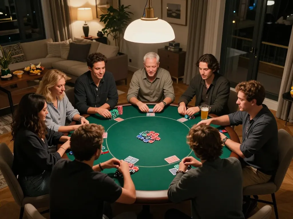 tr88 players enjoying a thrilling poker night with chips and cards in hand, creating a vibrant atmosphere.