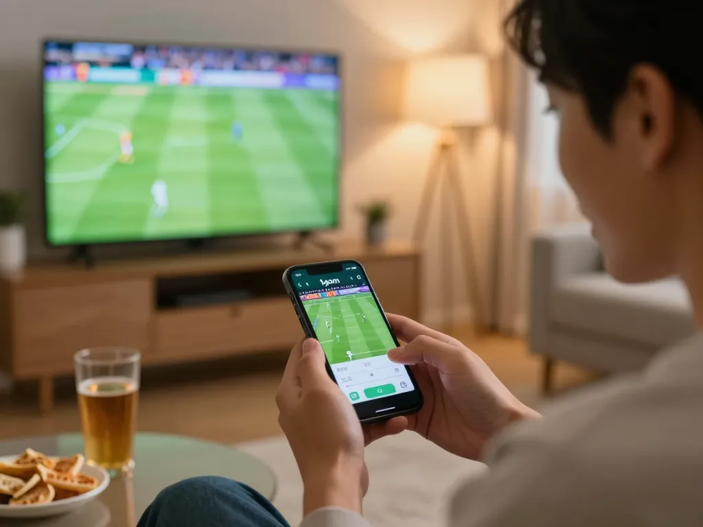Engaged user placing bets on the 1gom sports betting platform during a live football match.
