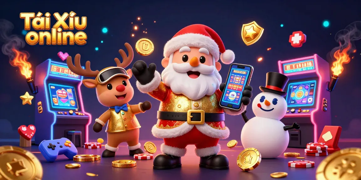 Engage with Tài Xỉu online in a vibrant casino scene featuring Santa Claus and his whimsical companions.