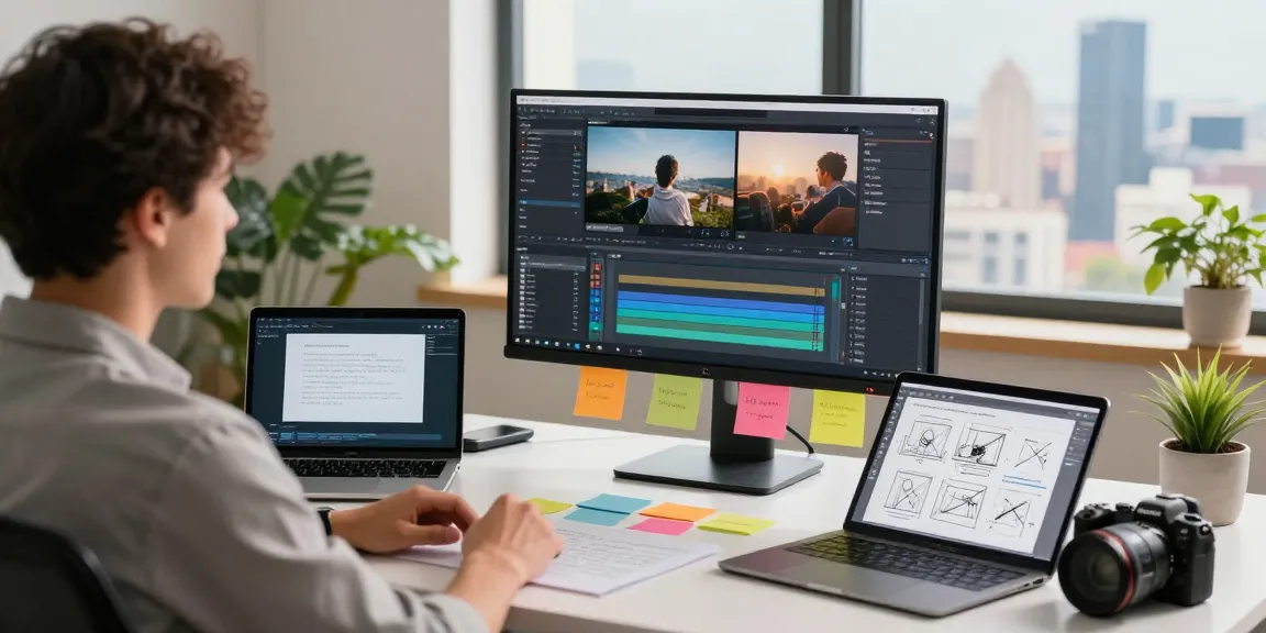 Generating video to prompt analysis in a digital workspace with creative tools and vibrant atmosphere