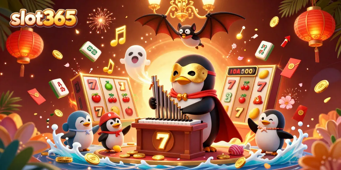 Experience the excitement of slot365 with a vibrant 3D casino illustration featuring spinning slot reels and jackpot symbols.