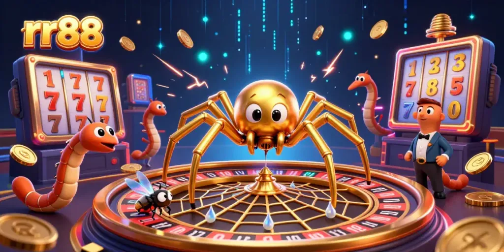 Experience the thrill of rr88 with a golden roulette wheel and dynamic game elements.