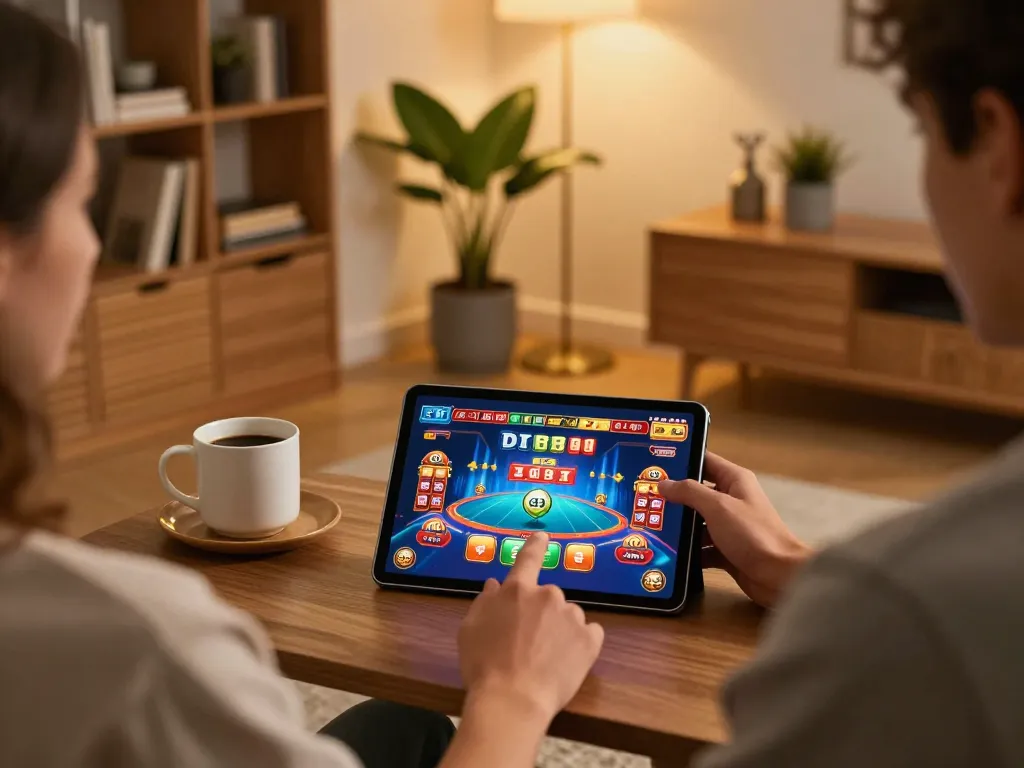 Engaging DN88 online casino gameplay on a tablet in a cozy home environment