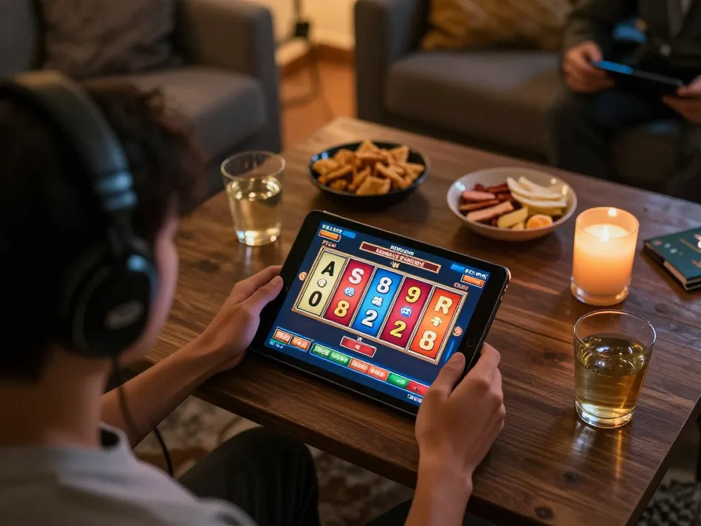 Phiên chơi slot hấp dẫn sử dụng Link 12bet trên máy tính bảng trong không gian gia đình ấm cúng