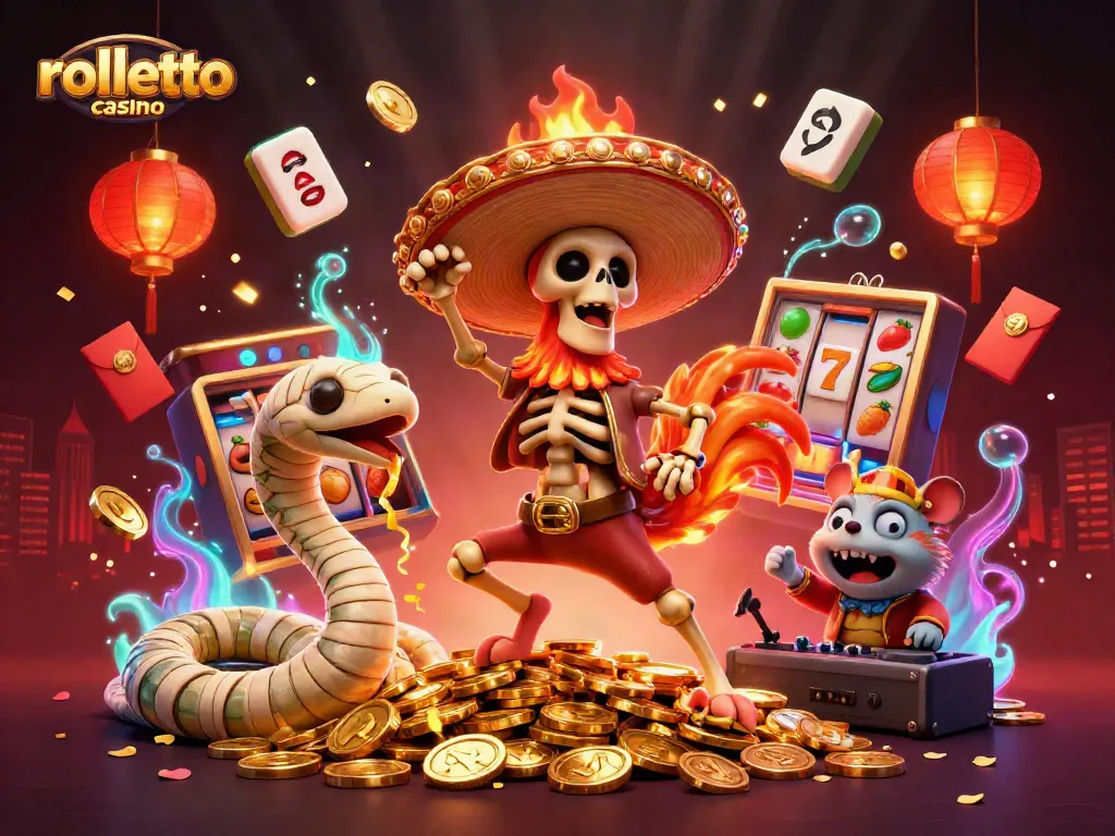 Experience the thrill of rolletto casino with this vibrant 3D illustration featuring lively casino characters and exciting game elements.