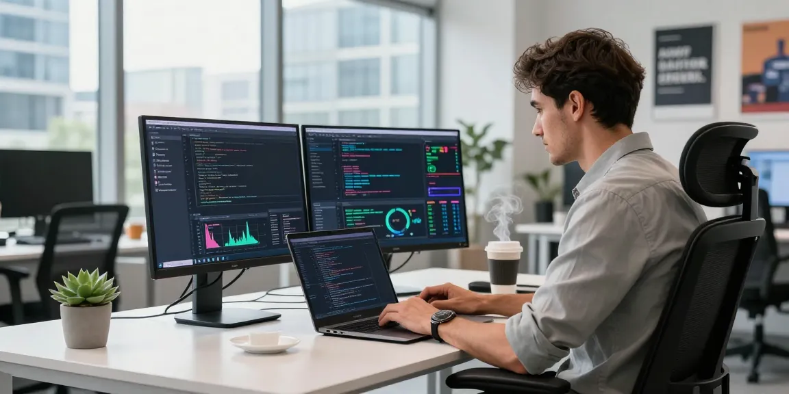 Developer using instant indexing tools at a modern tech workspace