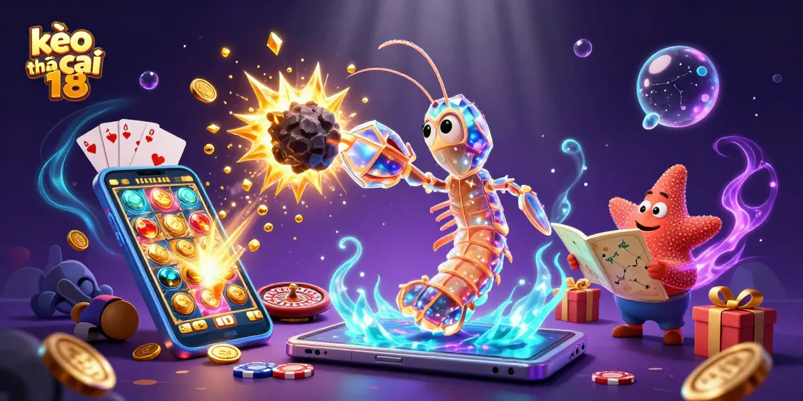 Experience exciting betting with kèo nhà cái 18, featuring a vibrant 3D scene of fortune and games.
