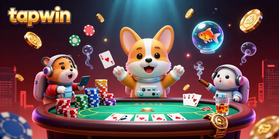 Experience thrilling gameplay at tapwin with a 3D corgi and floating casino elements in space.