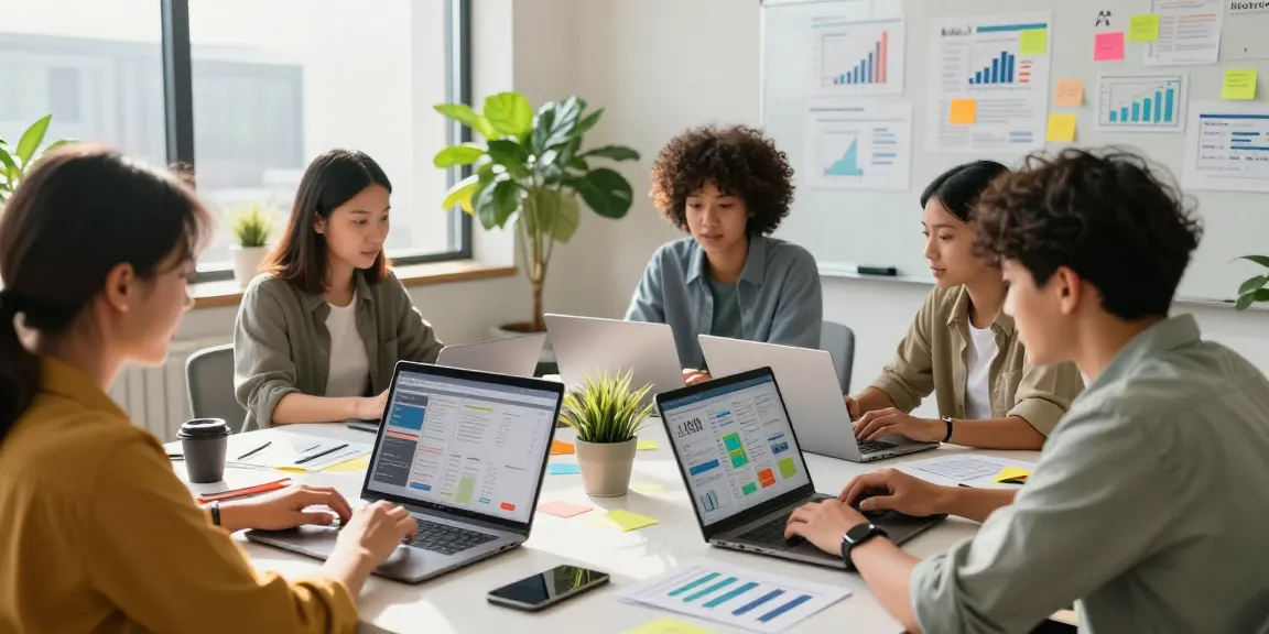 Team collaborating on digital marketing strategies at https://factors.org.uk in a bright modern office.
