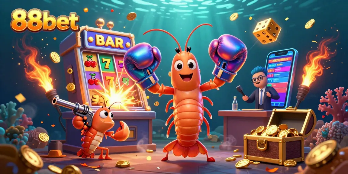 Engage with thrilling slots at 88bet featuring vibrant 3D cartoon characters in a dynamic casino scene.