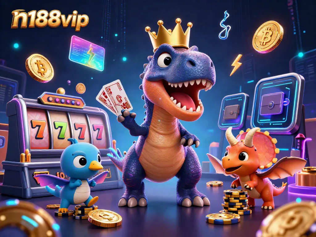 Experience thrilling slots and jackpots with n188vip in this dynamic 3D casino scene.