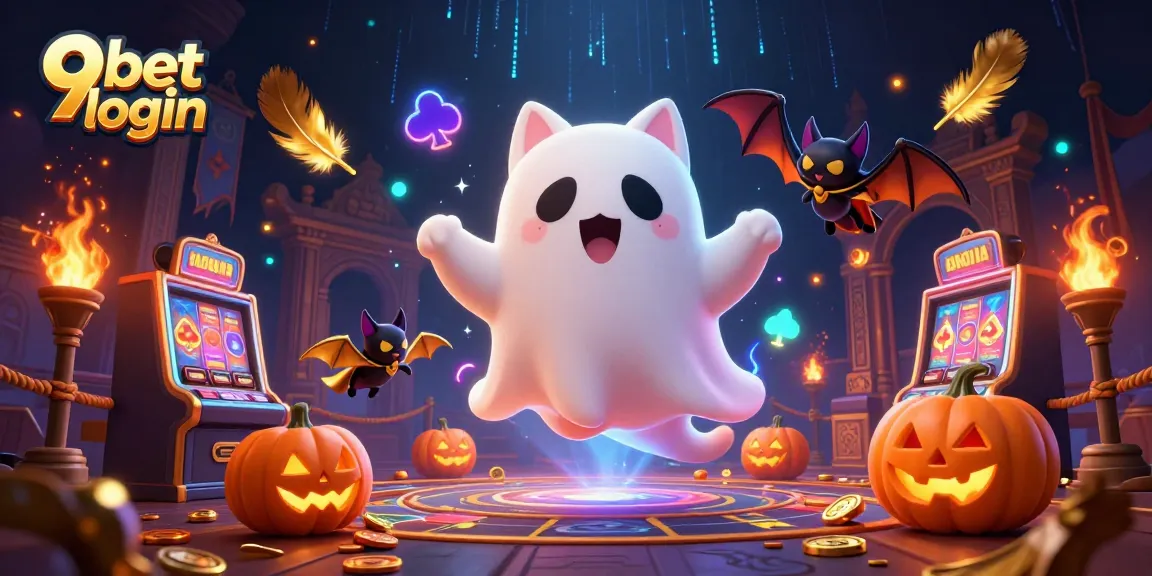 Experience the thrill of 9bet login with a ghostly cat in a haunted casino setting, featuring magical elements.