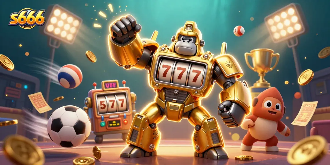 Experience winning thrills with s666 in a vibrant 3D casino scene featuring a golden gorilla mech.
