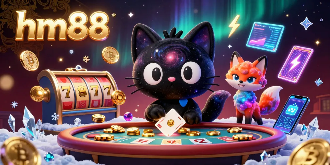 Experience the cosmic gaming allure at hm88 with vibrant slot reels and crypto symbols at play.