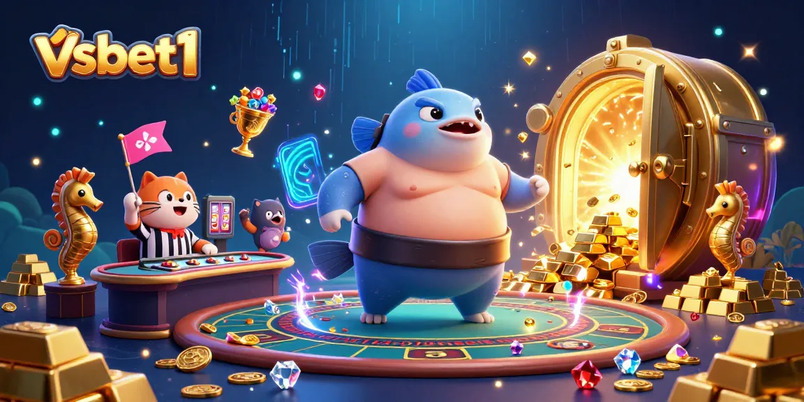Engage with the vibrant vsbet1 underwater casino experience featuring characters like fugu and catfish surrounded by treasures.