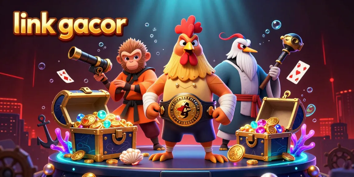 Experience winning opportunities with link gacor in a vibrant 3D gambling illustration showcasing unique gaming elements and characters.