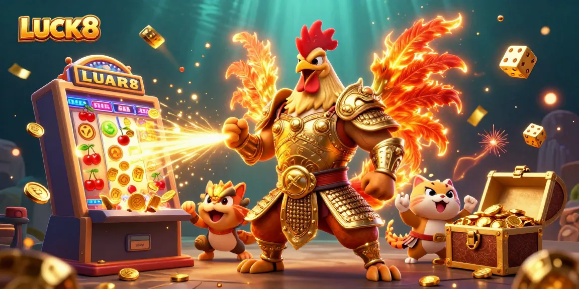 LUCK8 showcases a dynamic casino battle scene with characters and rich game elements bursting with excitement.