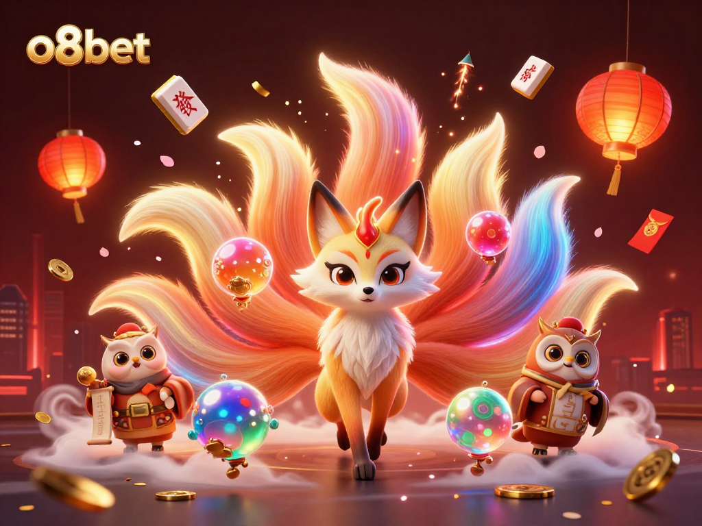 Experience the vibrant gaming atmosphere with o8bet, featuring colorful characters and festive casino elements.