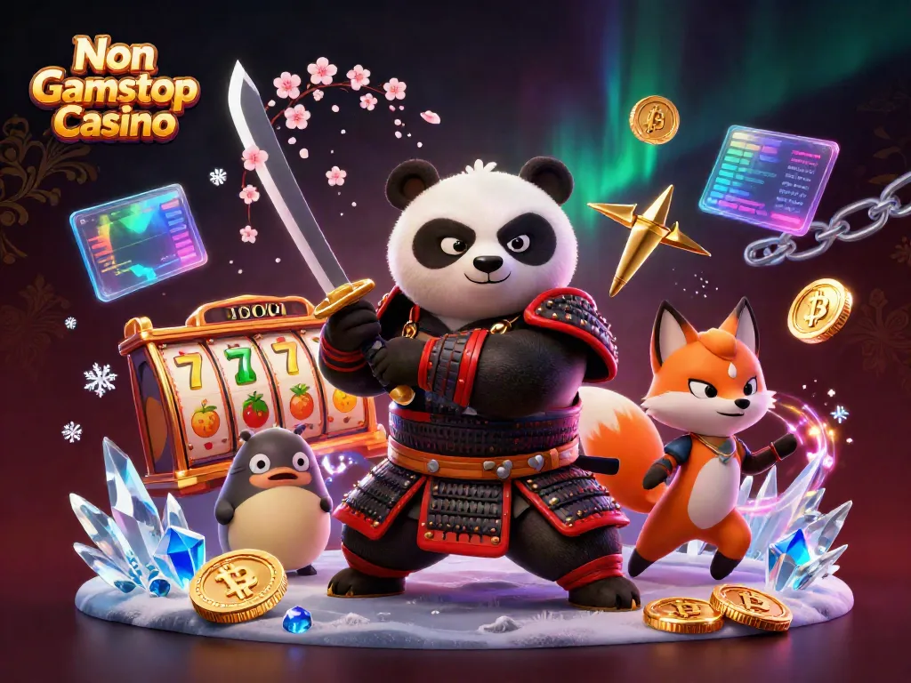 Experience thrilling gameplay with Non Gamstop Casino, featuring samurai panda and ninja fox in a rich 3D scene.