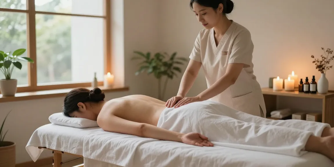 Relaxing 고양출장안마 in a soothing massage studio with calm ambiance.