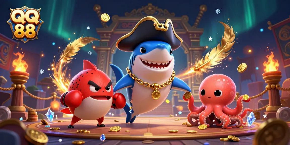 Engage in thrilling wins with QQ 88's animated characters in a vibrant casino setting.