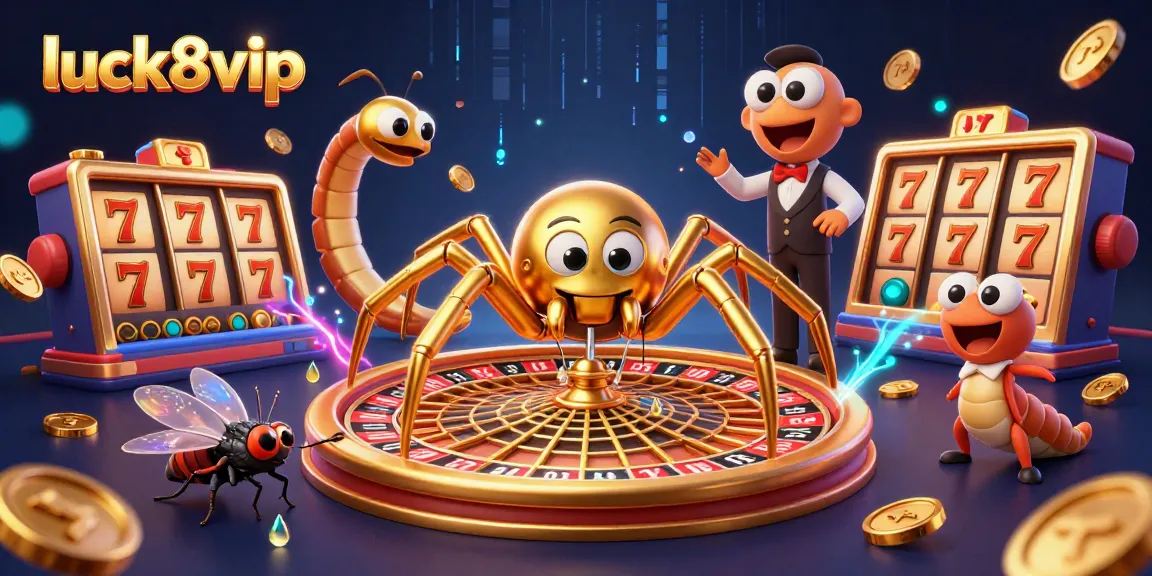 Spin the golden web of luck8vip with a dynamic casino scene featuring thrilling gaming elements!