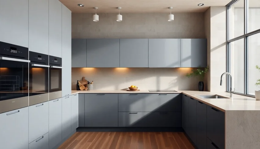 Modern kitchen showcasing уреди за вграждане like ovens and dishwashers for optimal living.