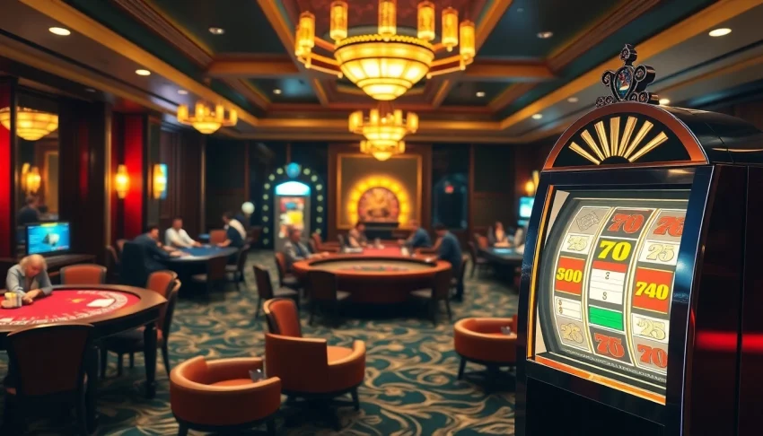 Experience thrilling gameplay at Slot Terpercaya with luxurious casino vibes and vibrant slot machines.