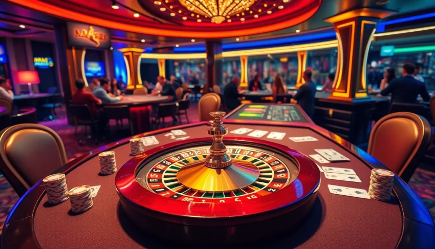 Players experiencing thrilling gambling moments at MM88 casino tables filled with cards and chips.
